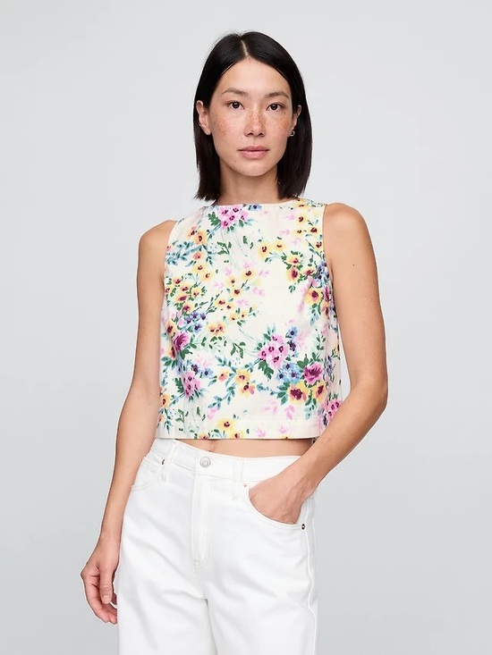 GAP Tops - GAP NWT❗️Denim White with Pink & Yellow Blooms Tank Top